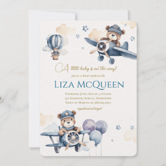 Beary Cute Pilot baby shower invitation Einladung