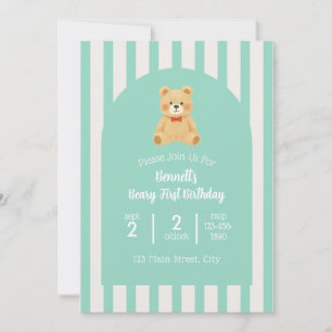 Beary Einladung zum ersten Geburtstag   Türkis
