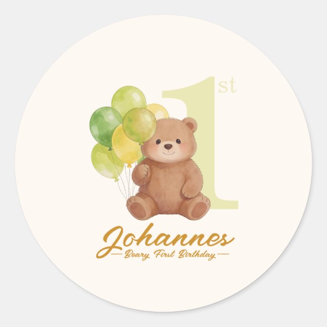 Beary Erster Geburtstag Runder Aufkleber (Vorderseite)