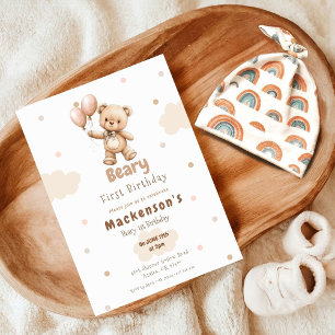 Beary First Ballon Junge 1. Geburtstag Teddybär Einladung