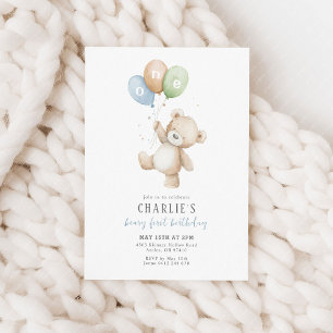 Beary First Balloon Boy 1st Birthday Teddy Bear Einladung