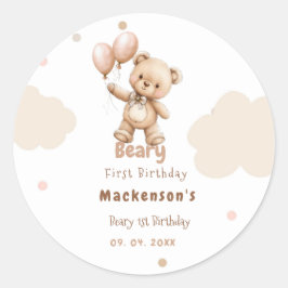 Beary First Balloon Boy 1st Birthday Teddy Bear Runder Aufkleber