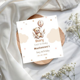 Beary First Balloon Boy 1st Birthday Teddy Bear Serviette