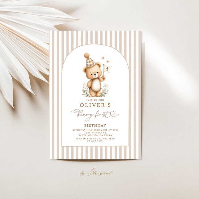 Beary First Birthday Boy Invitation (Créateur téléchargé)