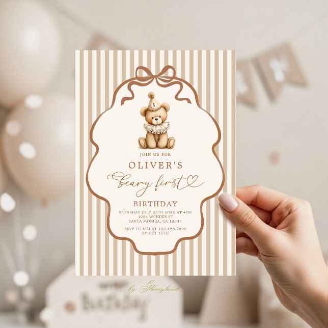 Beary First Birthday Einladung (Von Creator hochgeladen)