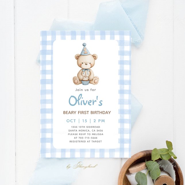 Beary First Birthday Einladung (Von Creator hochgeladen)