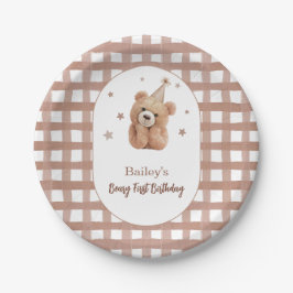 Beary First Birthday Gingham Pappteller