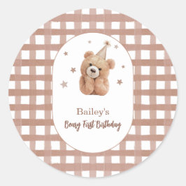 Beary First Birthday Gingham Runder Aufkleber