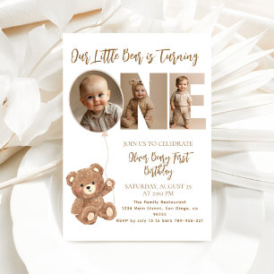 Beary First Birthday Little Bear Foto Einladung