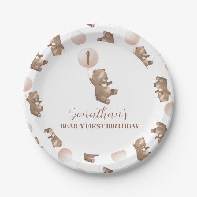 Beary First Birthday Paper Plate Pappteller (Vorderseite)