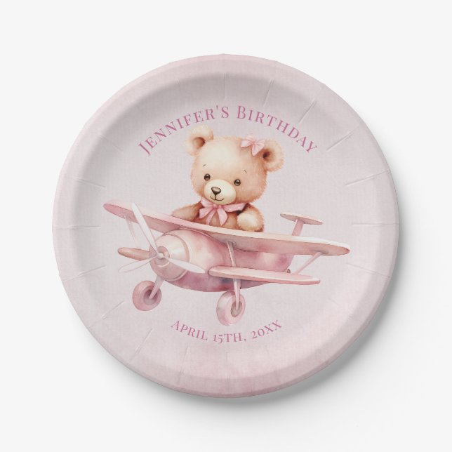 Beary First Birthday Papier-Teller Wasserfarben-Te Pappteller (Vorderseite)