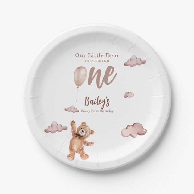 Beary First Birthday Pappteller (Vorderseite)