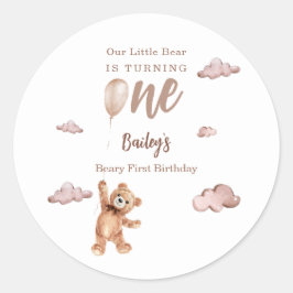 Beary First Birthday Runder Aufkleber