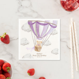 Beary First Birthday Teddy Bear Hot Air Ballon Serviette