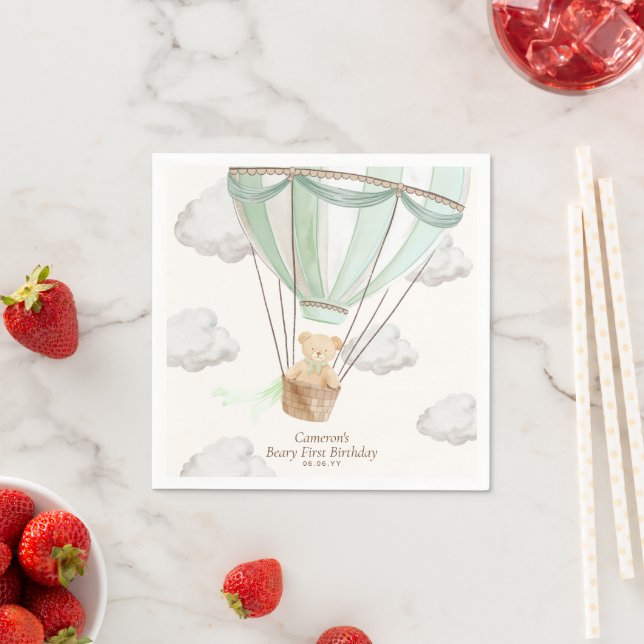 Beary First Birthday Teddy Bear Hot Air Ballon Serviette (Beispiel)