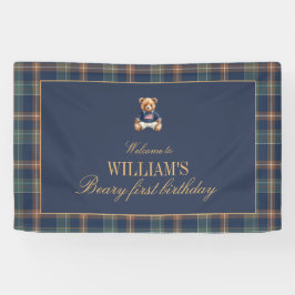 Beary First Navy Karo-Teddybär-Geburtstagsbanner Banner