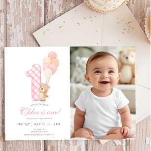 Beary First Teddy Bear Girl Birthday Party Foto Einladung
