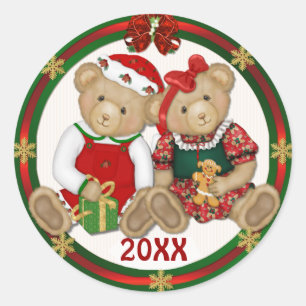 Beary frohe Weihnachten 20XX Runder Aufkleber