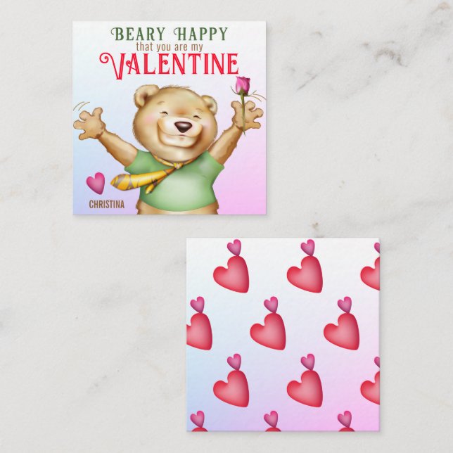 Beary Happy Teddy Bear Klasse Valentine Card Mitteilungskarte (Vorne/Hinten)