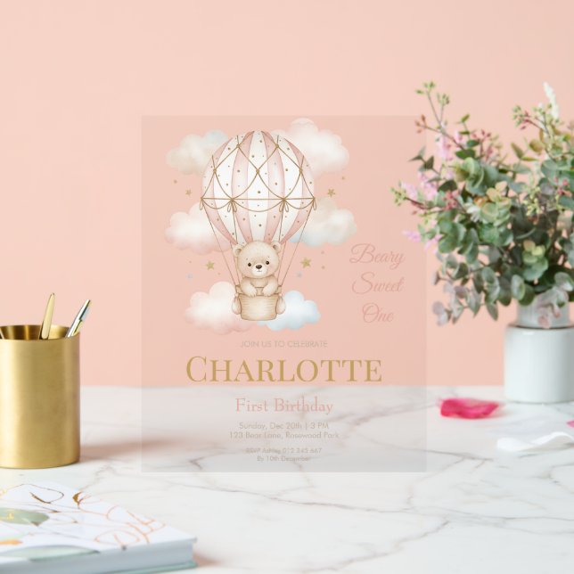 Beary  Hot Air Balloon 1st Birthday Invitation (Mariage)
