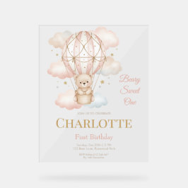 Beary Hot Air Balloon 1st Birthday Invitation Acrylschild