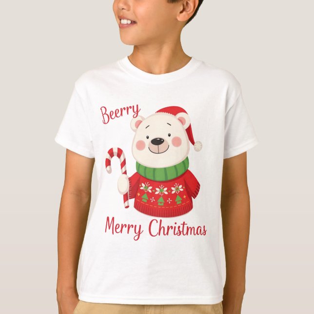 Beary Merry Christmas Polar Bear T-Shirt (Vorderseite)
