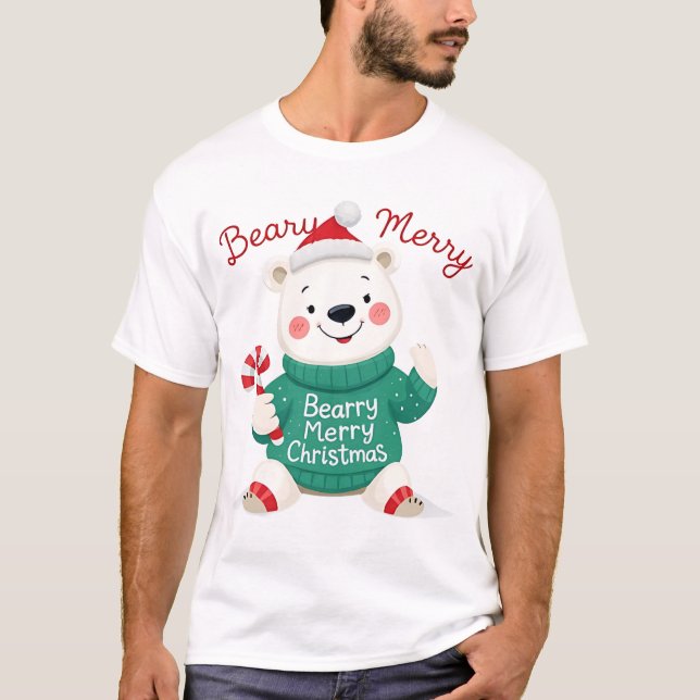Beary Merry Christmas Polar Bear T-Shirt (Vorderseite)