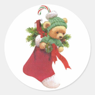Beary Merry Christmas Runder Aufkleber