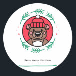 Beary Merry Christmas Runder Aufkleber<br><div class="desc">Beary Merry Christmas</div>