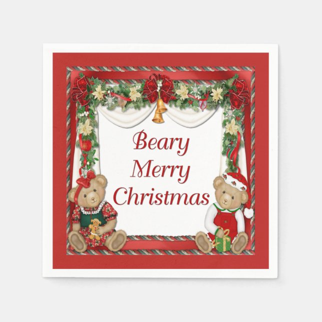 Beary Merry Christmas Serviette (Vorderseite)