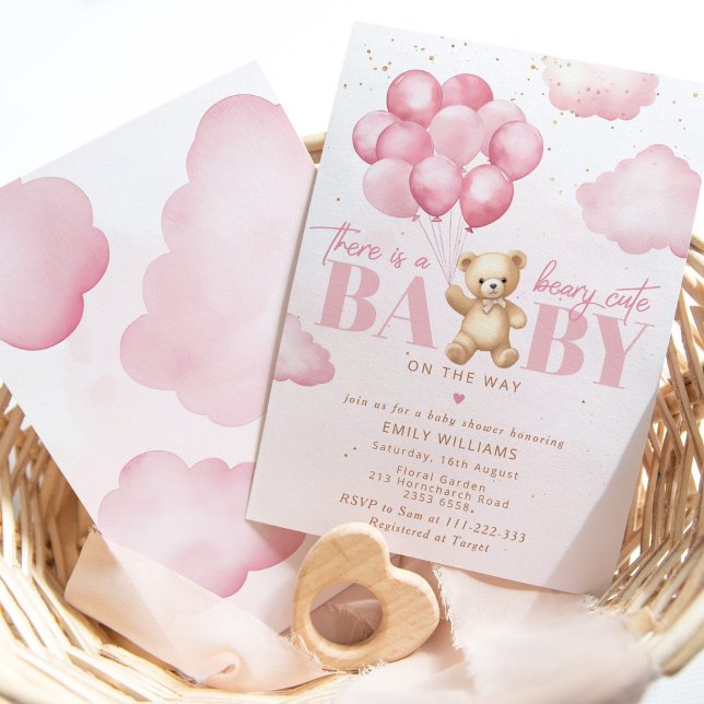 Beary niedlich Baby auf dem Weg rosa Teddy Bären B Einladung (Von Creator hochgeladen)