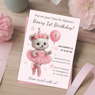 Beary Niedlich Ballerina Einladung mit Party Hat