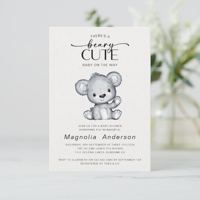 Beary Niedlich Bear Baby Dusche Einladung (Stehend Vorderseite)