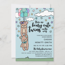 Beary Niedlich Boy & Girl Twin Baby Dusche Einladung