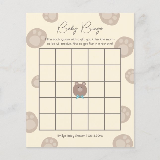 Beary Niedlich Brown Teddy Bear Baby Shooter Bingo (Vorderseite)
