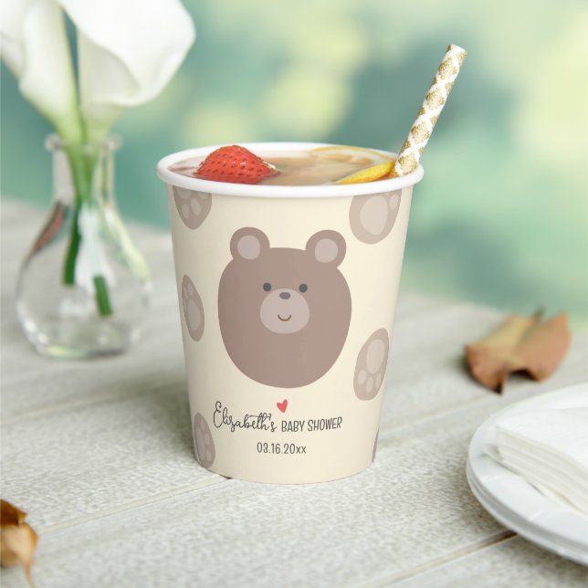 Beary Niedlich Brown Teddy Bear Cub Boy Babydusche Pappbecher (In Situ)