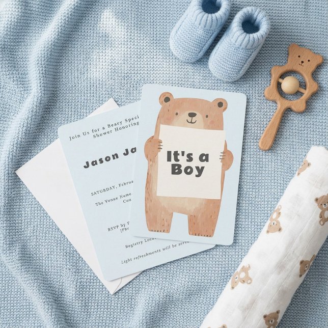 Beary Niedlich Es ist ein Baby-Duschbär Einladung (Beary Cute It’s a Boy Baby Shower bear Invitation.)