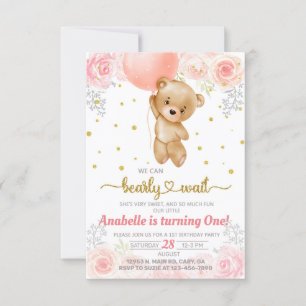 Beary niedlich Girl erste Einladung zum 1. Geburts