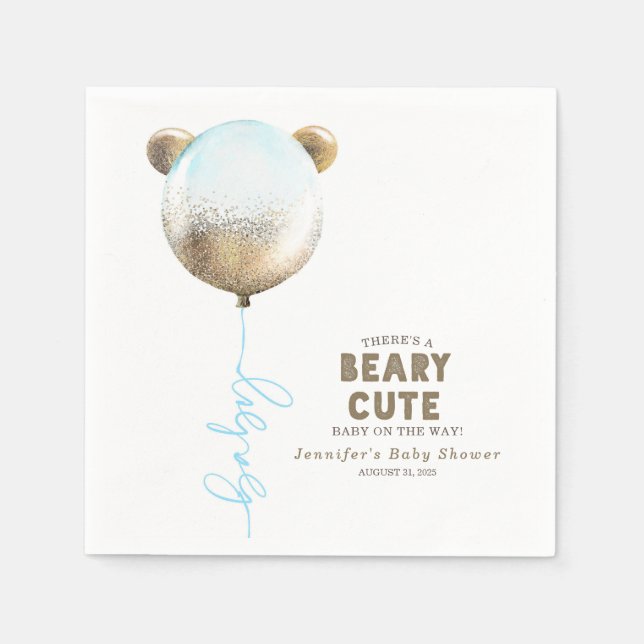 Beary Niedlich Teddy Bear Balloon Babydusche Serviette (Vorderseite)