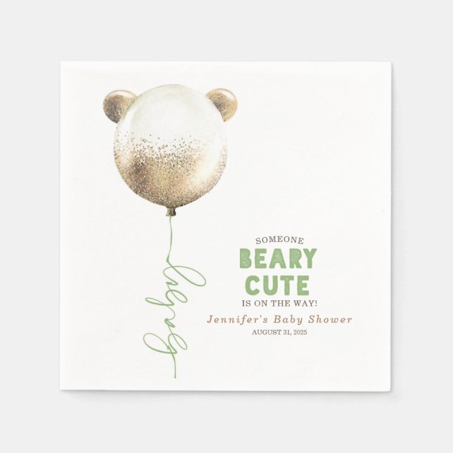 Beary Niedlich Teddy Bear Balloon Babydusche Serviette (Vorderseite)