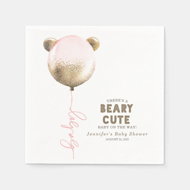 Beary Niedlich Teddy Bear Balloon Babydusche Serviette (Vorderseite)