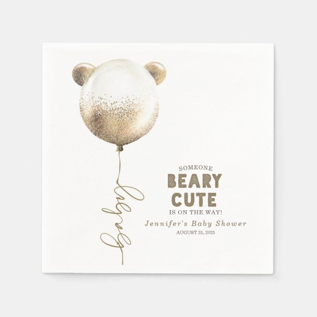 Beary Niedlich Teddy Bear Balloon Babydusche Serviette (Vorderseite)