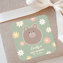 Beary Niedlich Teddy Bear Spring Baby Babydusche Quadratischer Aufkleber