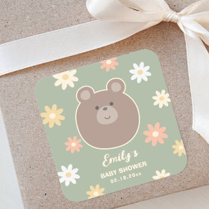 Beary Niedlich Teddy Bear Spring Baby Babydusche Quadratischer Aufkleber