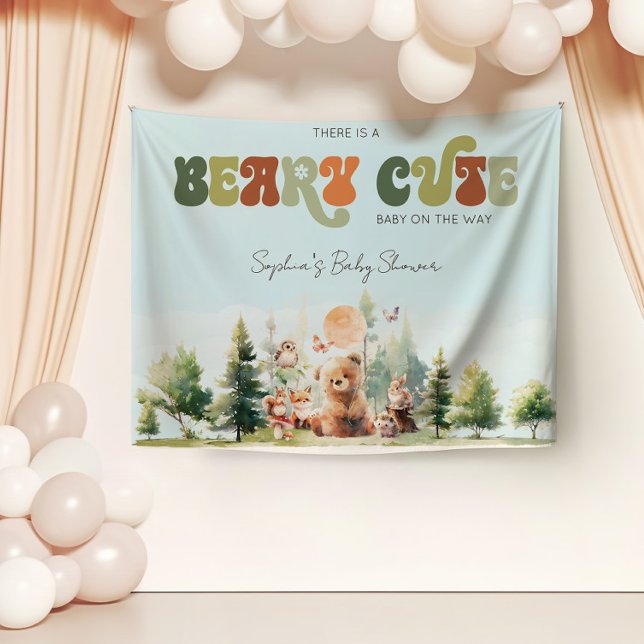 Beary Niedlich Woodland Babydusche Wandteppich (Beary Cute Woodland Baby Shower Banner)