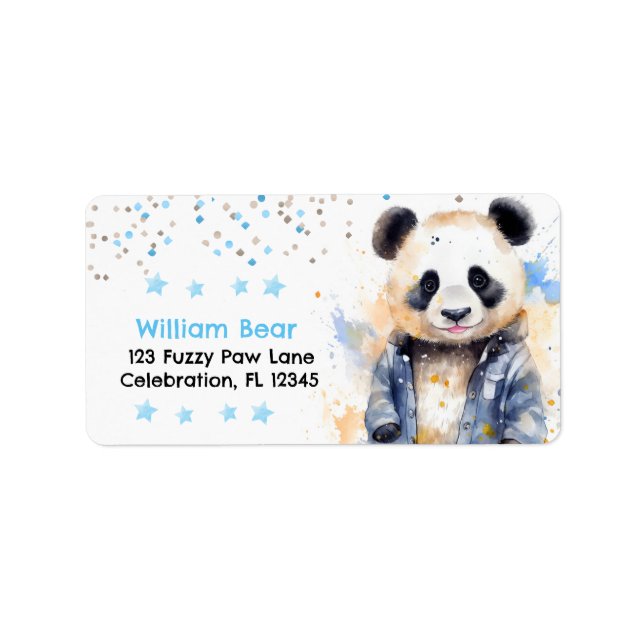 Beary Phantastisch Boys Watercolor Panda Geburtsta Adressaufkleber (Vorne)