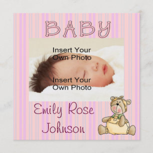 Beary Pink Baby Girl Geburtshinweise Ankündigung