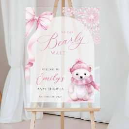 Beary Pink Winter Baby Shower Acrylic Welcome Sign Acrylschild