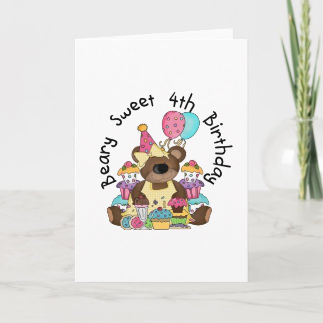 Beary Sweet 4. Geburtstag Karte (Vorderseite)