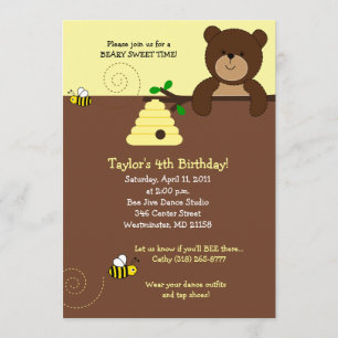 Beary Sweet Bear & Bee 12x18 Geburtstagseinladung Einladung